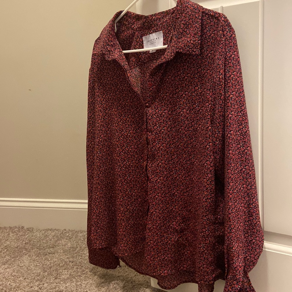 Rochelle Behrens The Shirt, Floral red and black, button-up Blouse